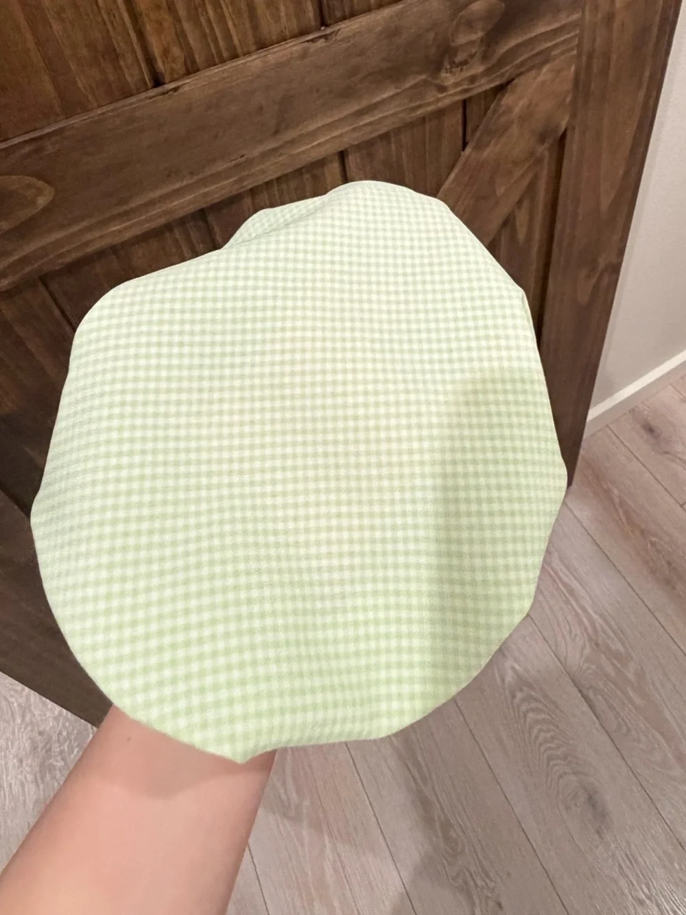 VINTAGE Green Gingham Baby/Child Bonnet with Pink Floral Embroidery